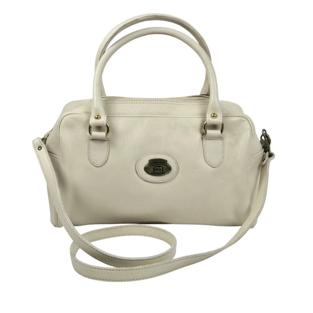 Vintage Etienne Aigner Cream Leather Satchel Crossbody Bag Top Handle VGC